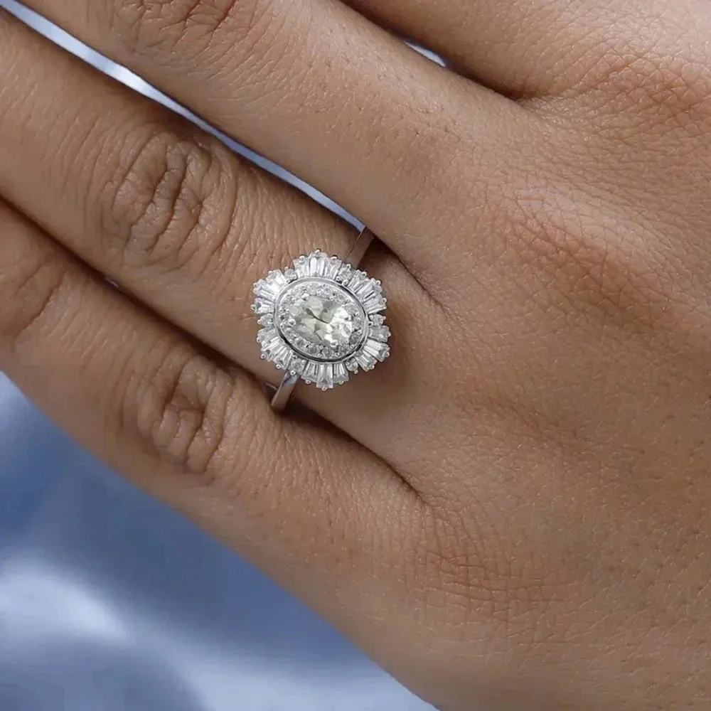 Natural Chrysoberyl and White Zircon Cocktail Ring in 925 Sterling Silver